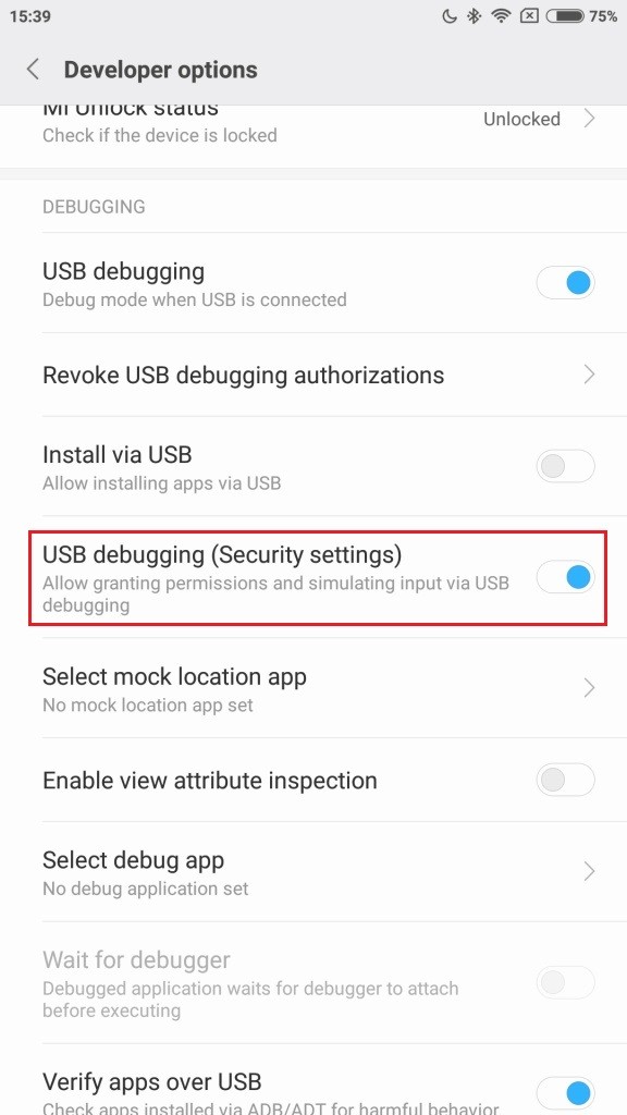 usb debugging security settings